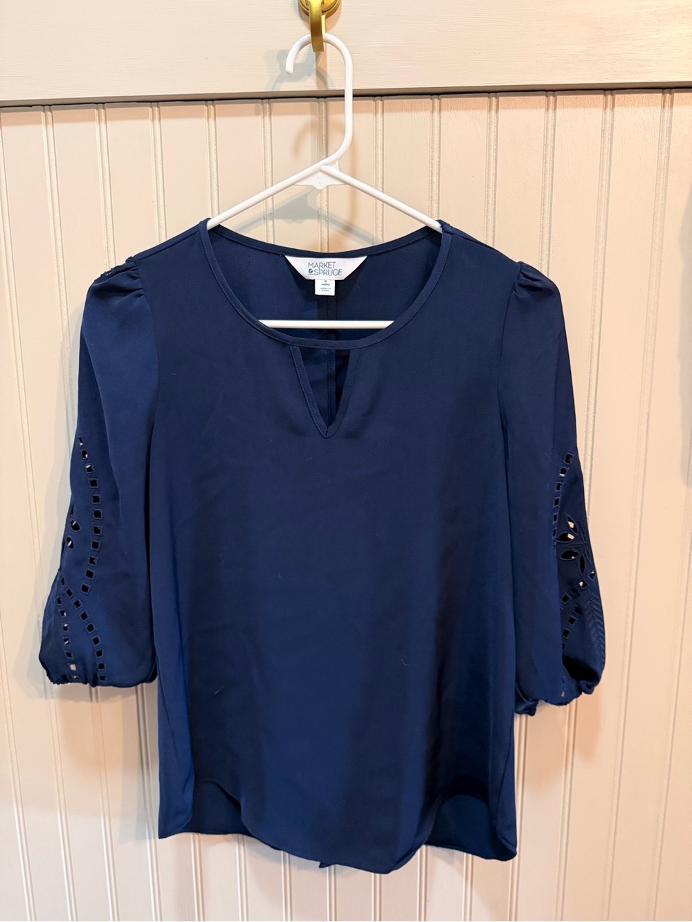 Stitch Fix Market & Spruce Deep Navy Eyelet Sleeve Pullover Blouse